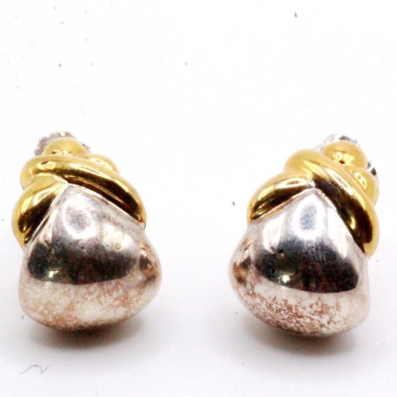 Contemporary QVC Sterling Silver Two Tone Vermeil Post Earrings - Picture 3 of 7